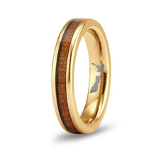 Load image into Gallery viewer, Ancient Kauri Thin Tungsten Ring - Yellow Gold - Komo Kauri - Woodsman Jewelry