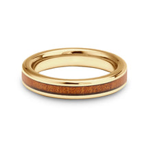 Load image into Gallery viewer, Ancient Kauri Thin Tungsten Ring - Yellow Gold - Komo Kauri - Woodsman Jewelry