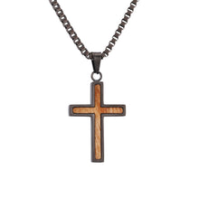 Load image into Gallery viewer, Gum Burl Cross Necklace - Gunmetal - Tyalla - Woodsman Jewelry