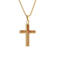 Load image into Gallery viewer, Gum Burl Cross Necklace - Yellow Gold - Tyalla - Woodsman Jewelry