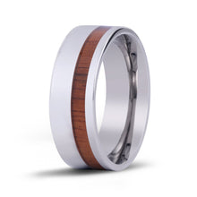 Load image into Gallery viewer, Hawaiian Koa Wood Offset Titanium Ring - Komo Koa - Woodsman Jewelry