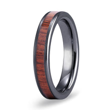 Load image into Gallery viewer, Hawaiian Koa Wood Thin Tungsten Ring - Gunmetal Brushed - Komo Koa - Woodsman Jewelry