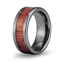 Load image into Gallery viewer, Hawaiian Koa Wood Tungsten Ring - Classic Gunmetal - Komo Koa - Woodsman Jewelry