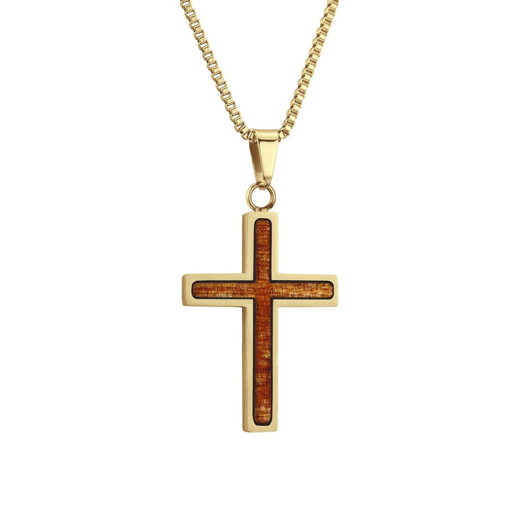 Ancient Kauri Cross Necklace - Yellow Gold - Komo Kauri - Woodsman Jewelry