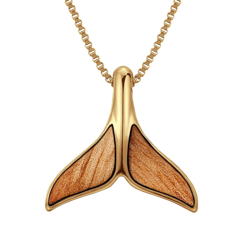 Gum Burl Whale Tail Necklace - Yellow Gold - Tyalla - Woodsman Jewelry