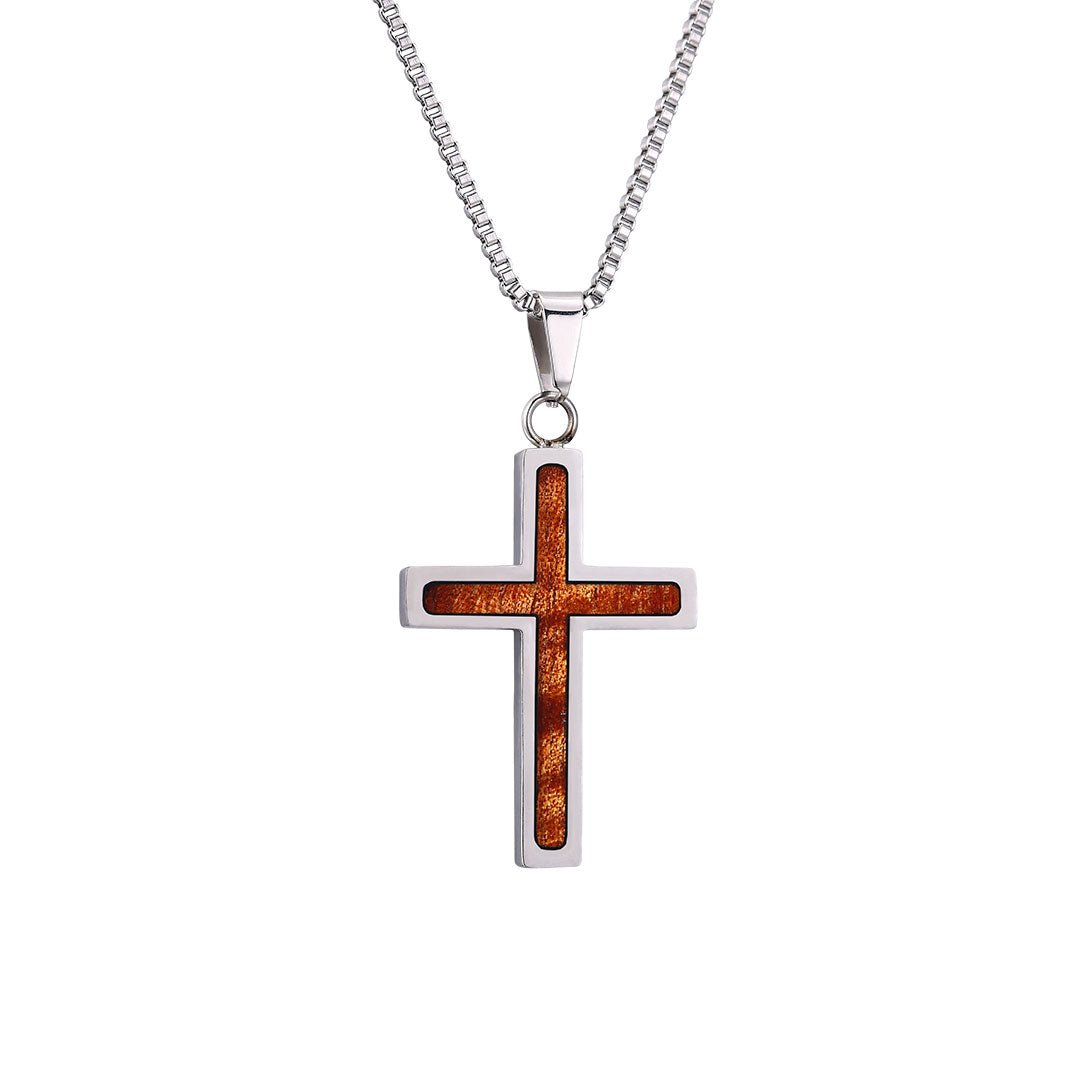 Hawaiian Koa Wood Cross Necklace Woodsman