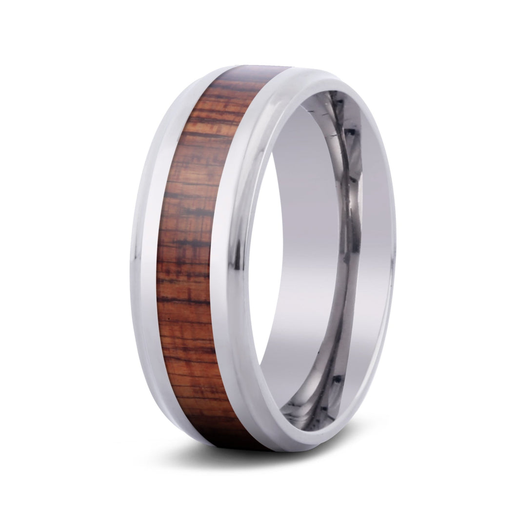 Hawaiian Koa Wood Titanium Ring - Cove - Komo Koa - Woodsman Jewelry