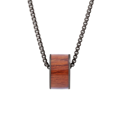 Hawaiian Koa Wood Wide Barrel - Gunmetal - Komo Koa - Woodsman Jewelry