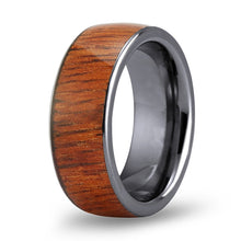 Load image into Gallery viewer, Hawaiian Koa Wood Wide Tungsten Ring - Gunmetal - Komo Koa - Woodsman Jewelry
